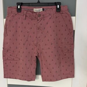 Hudson & Barrow Anchor Print Men's Shorts - Maroon